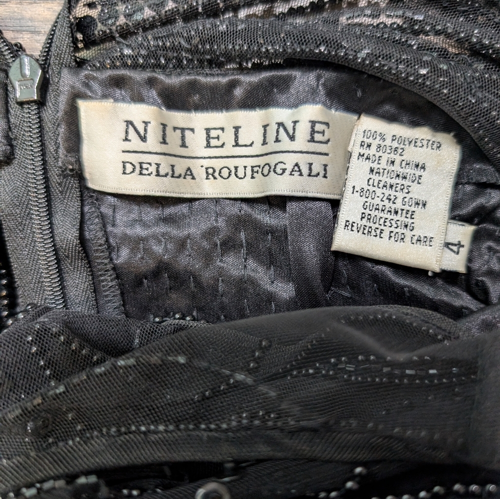 RARE NITELINE Della Roufogali Black Beaded Sequin Maxi/Midi Dress Vintage Size 4 - Picture 11 of 16
